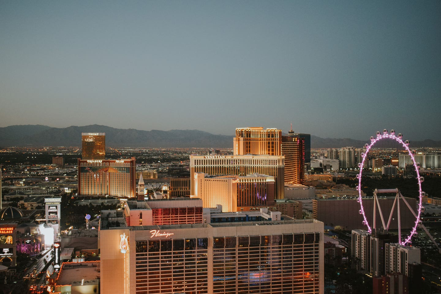 Sunset in Las Vegas from the sky.