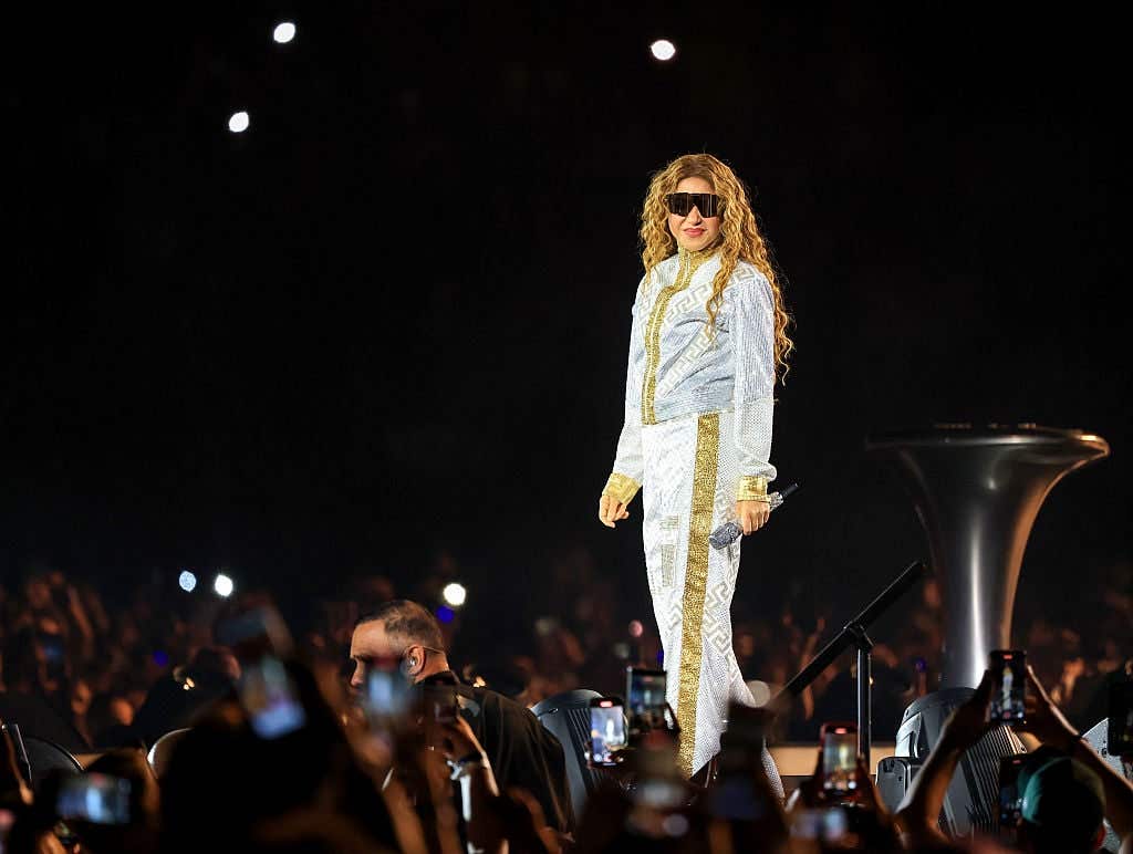 LAS VEGAS, NEVADA - JUNE 28: Shakira performs during a stop of her Las Mujeres Ya No Lloran world tour at Allegiant Stadium on June 28, 2025 in Las Vegas, Nevada. (Photo by Ethan Miller/Getty Images)