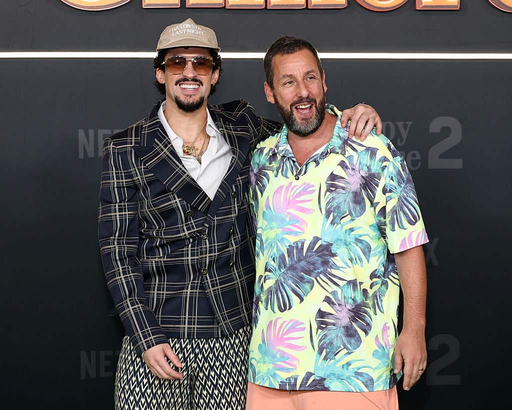 NEW YORK, NEW YORK - JULY 21: (L-R) Bad Bunny and Adam Sandler attend Netflix's "Happy Gilmore 2" New York Premiere at Jazz at Lincoln Center on July 21, 2025 in New York City. (Photo by Jamie McCarthy/Getty Images)