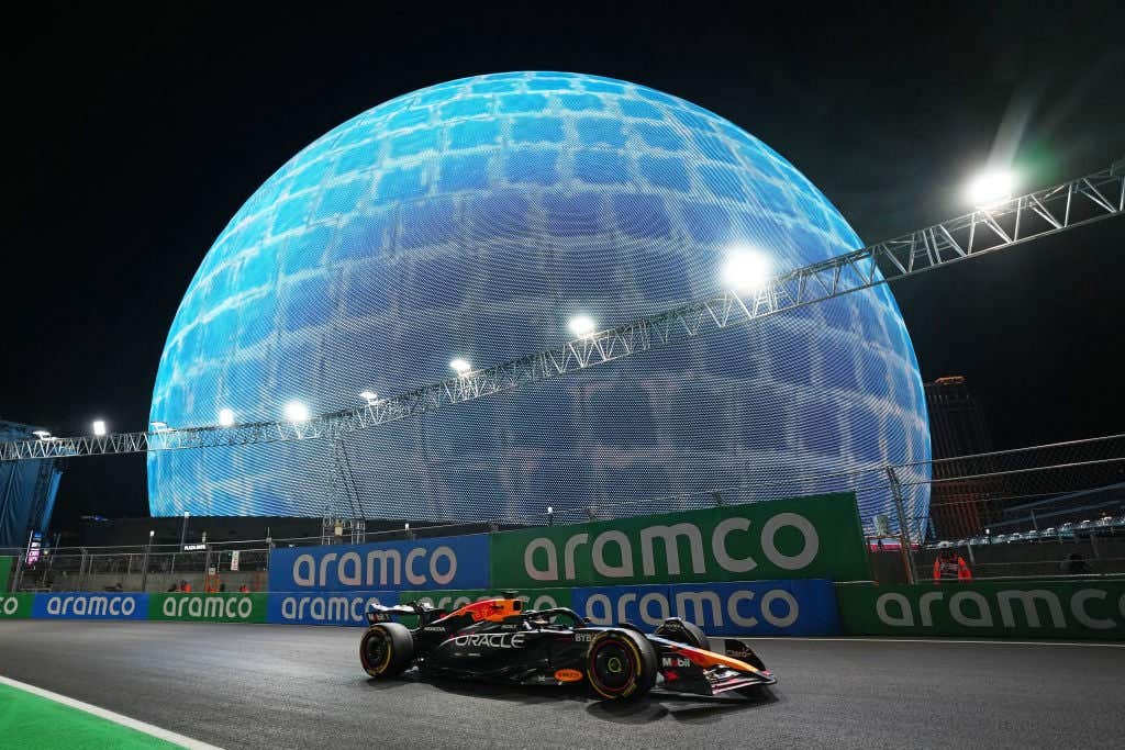 Max Verstappen of the Netherlands driving the (1) Oracle Red Bull Racing RB20 on track during practice ahead of the F1 Grand Prix of Las Vegas at Las Vegas Strip Circuit on November 21, 2024 in Las Vegas, Nevada.