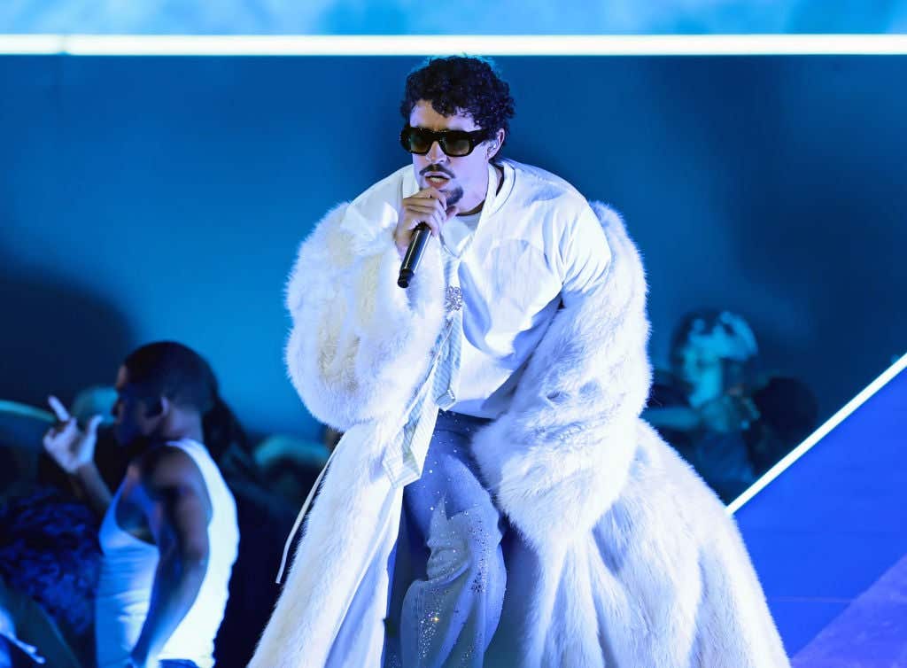 HOLLYWOOD, CALIFORNIA - MARCH 17: Bad Bunny performs onstage at the 2025 iHeartRadio Music Awards at Dolby Theatre on March 17, 2025 in Hollywood, California. (Photo by Monica Schipper/Getty Images)