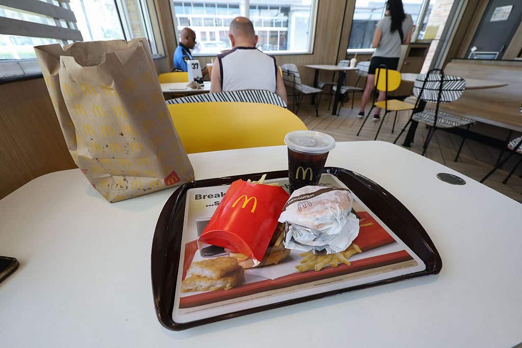 McDonald's meal sits on a tray in a McDonald's